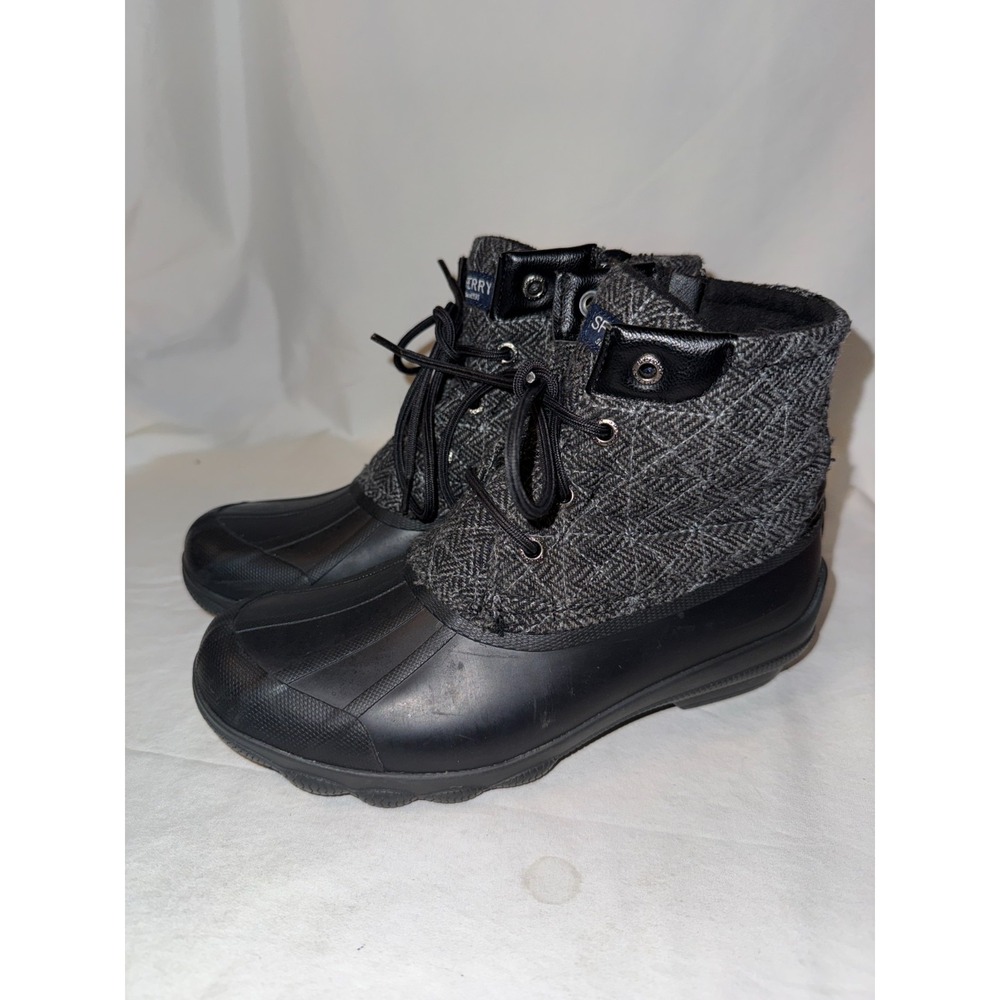 Sperry Syren Gulf STS99766 Women's Duck 6‎ M Black Gray Wool Ankle Lace Up Boots
